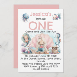 Invitación Mermaid Themed 1st Birthday Invitation