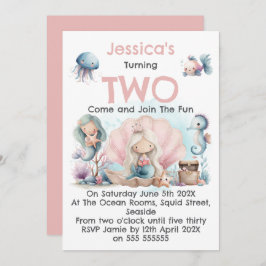 Invitación Mermaid Themed 2nd Birthday Invitation