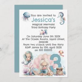 Invitación Mermaid Themed 3rd  Birthday Invitation