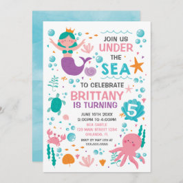 Invitación Mermaid Under the Sea birthday invitation