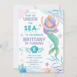 Invitación Mermaid Under the Sea cute birthday invitation