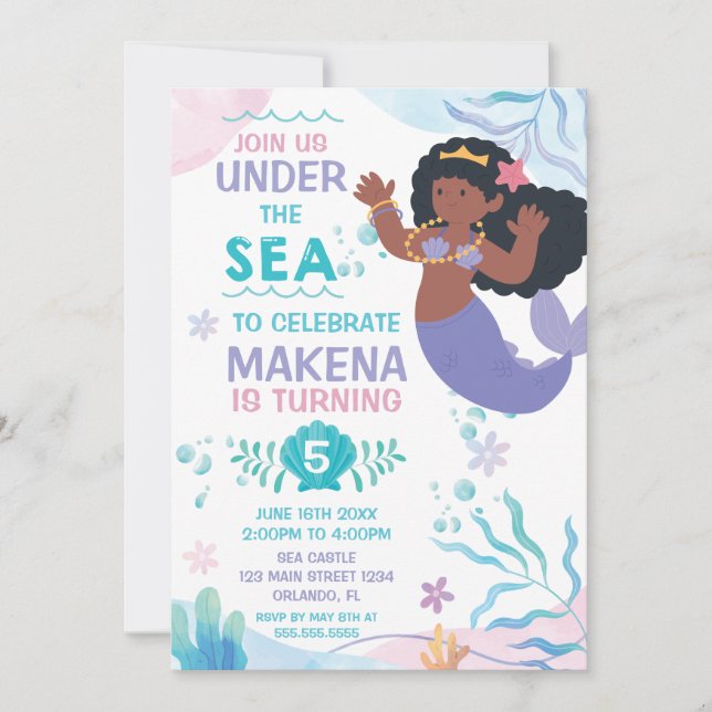 Invitación Mermaid Under the Sea cute birthday invitation (Anverso)