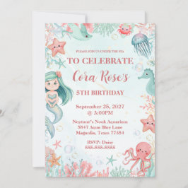 Invitación Mermaid Under The Sea Girl Birthday Party