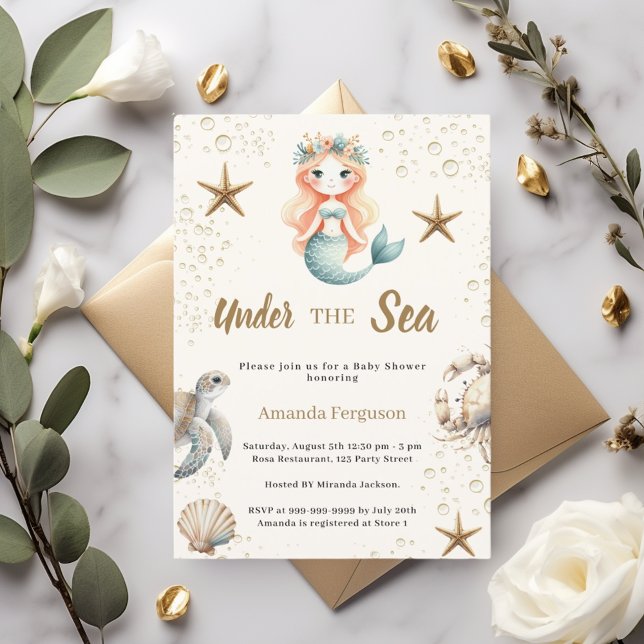 Invitación Mermaid Under the sea ocean animals Baby Shower (Subido por el creador)