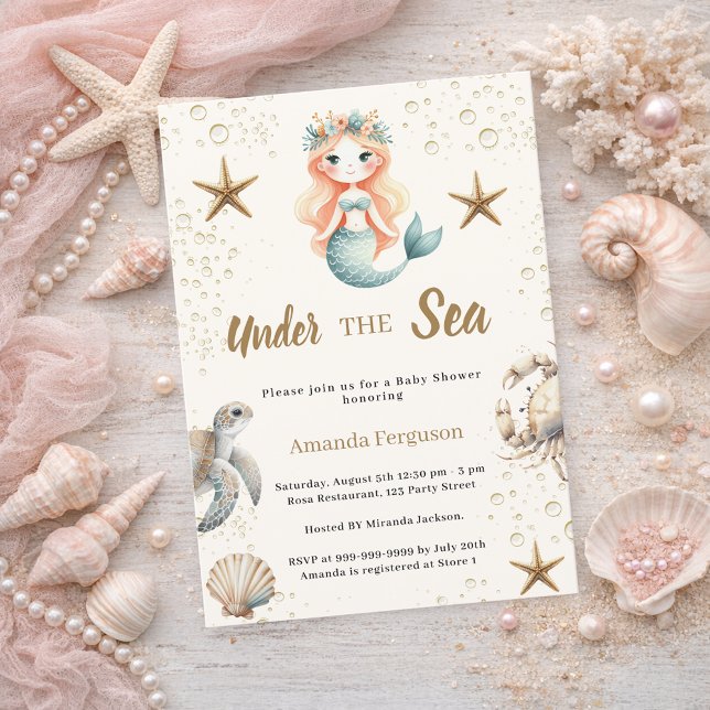 Invitación Mermaid Under the sea ocean animals Baby Shower (Subido por el creador)
