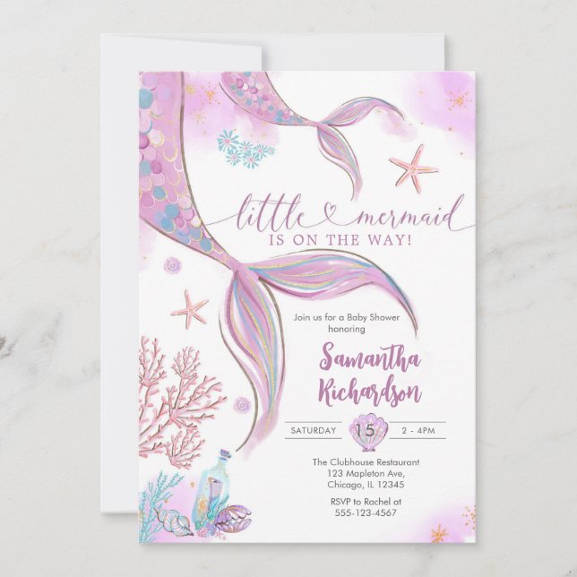 Invitación Mermaid Under the Sea Splish Splash Baby Shower (Anverso)