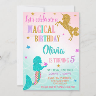 Invitación Mermaid Unicorn Birthday Invitation Magical party