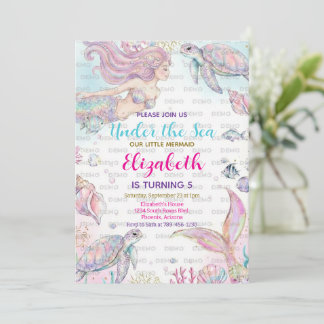 Invitación Mermaid Watercolor Birthday Invitation