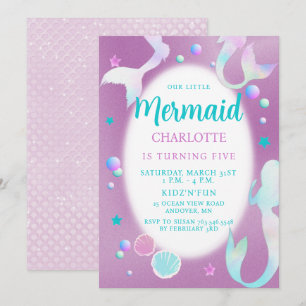 Invitación Mermaids Aniversario del nacimiento del Purpurina