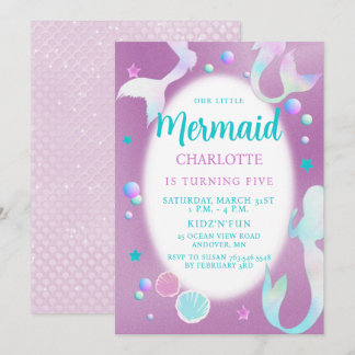 Invitación Mermaids Aniversario del nacimiento del Purpurina 