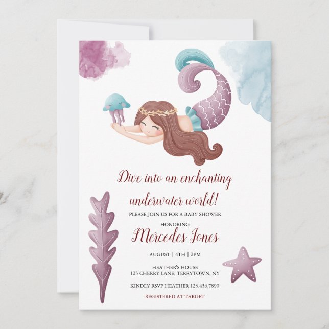 Invitación Mermaids y Jellyfish Baby Shower Inv (Anverso)