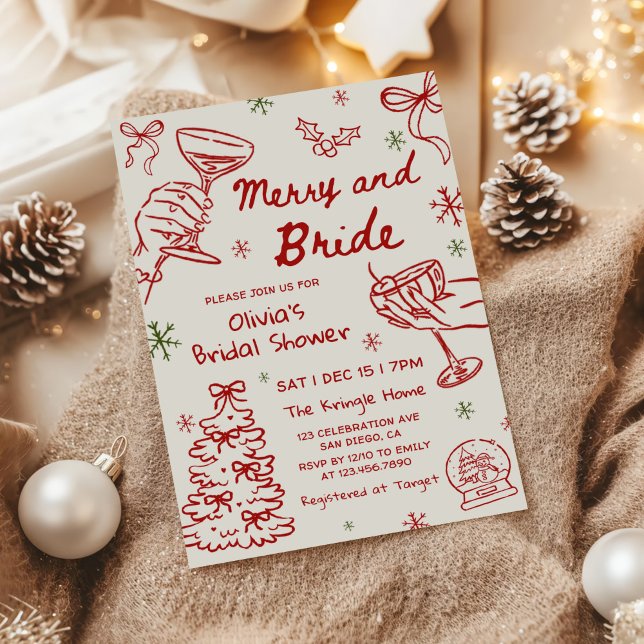 Invitación Merry and Bride Hand Drawn Christmas Bridal Shower (Subido por el creador)