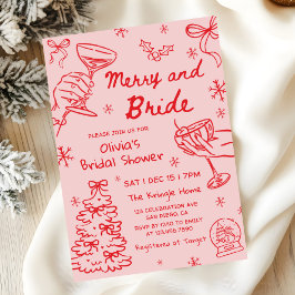 Invitación Merry and Bride Hand Drawn Christmas Bridal Shower
