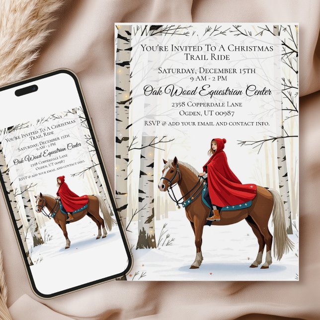 Invitación Merry And Bright Equestrian Holiday (Personalize the details for your  event and set the scene for a festive, horse-themed gathering!)