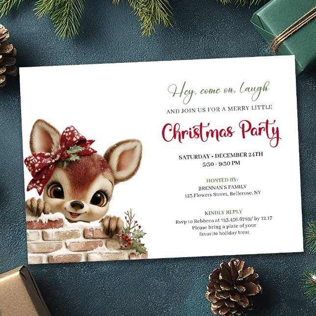Invitación Merry baby deer Christmas cute cartoon invitation (Merry baby deer Christmas cute cartoon invite template)