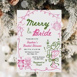 Invitación Merry & Bride Dibujo a Mano Navidad Despedida de S