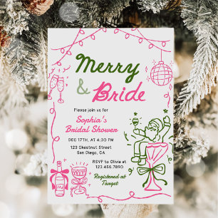 Invitación Merry & Bride Dibujo a Mano Navidad Despedida de S