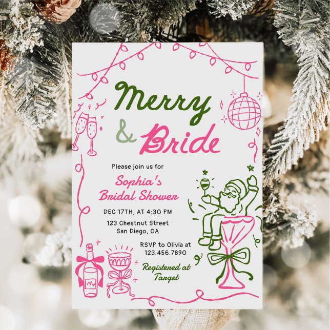 Invitación Merry & Bride Hand Drawn Christmas Bridal Shower (Subido por el creador)
