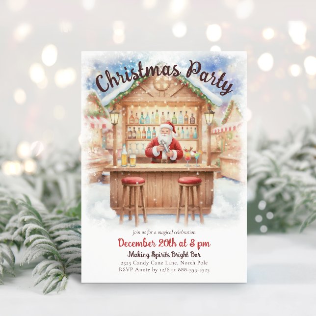 Invitación Merry & Bright Santa Cocktail Bar Christmas (Subido por el creador)