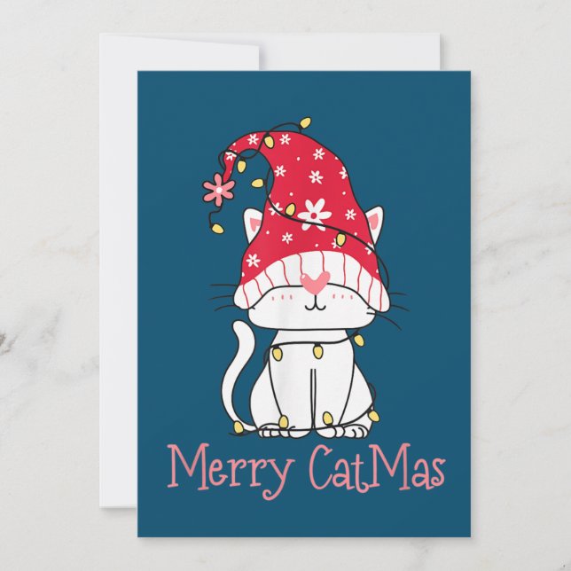 Invitación Merry Catmas Xmas Gift Funny Cute Gnomes Cat (Anverso)