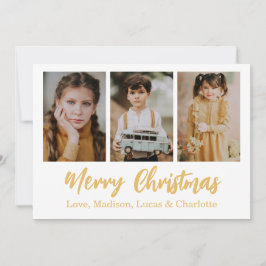 Invitación Merry Christmas 3 Photo Collage Gold