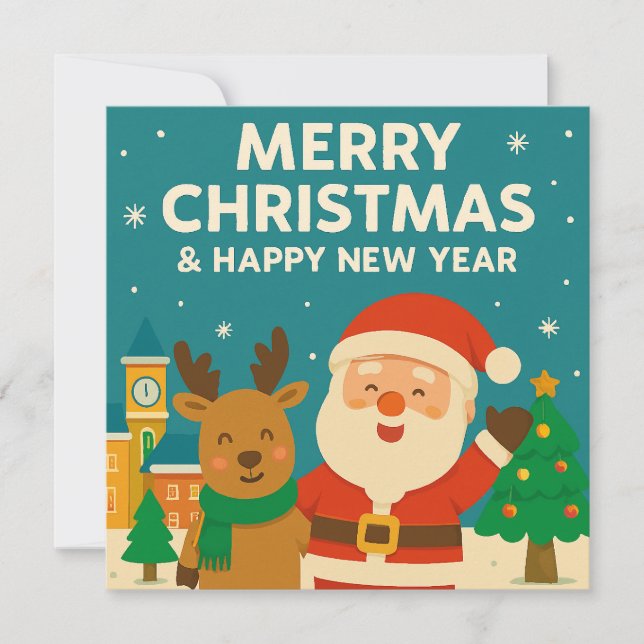 Invitación Merry Christmas and Happy New Year - Santa (Anverso)
