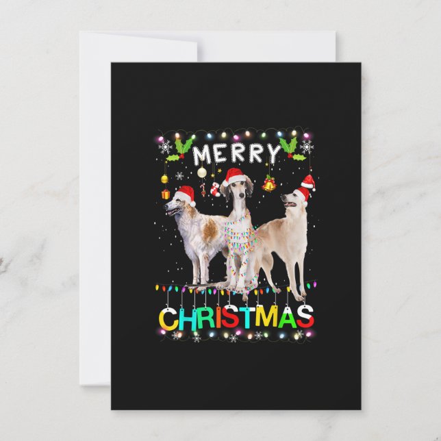 Invitación Merry Christmas Borzoi Shirt Santa Hat Lights Xmas (Anverso)