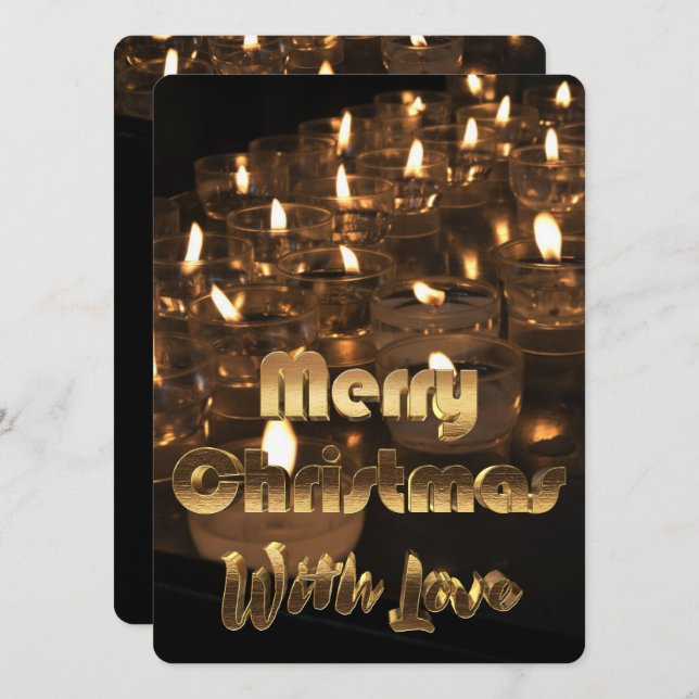 Invitación Merry Christmas Candle Luces Black Gold Text (Anverso / Reverso)