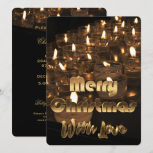 Invitación Merry Christmas Candle Luces Black Gold Text