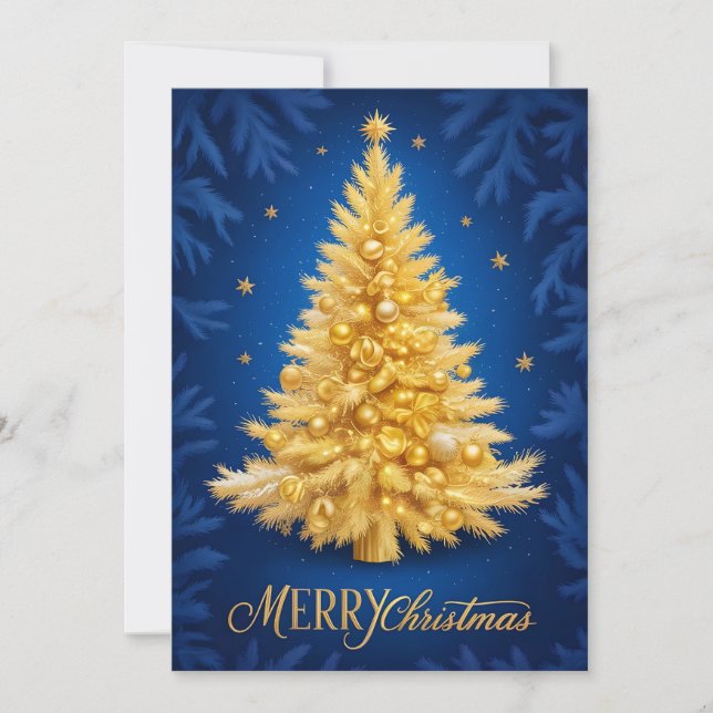 Invitación  Merry Christmas - Goldener Weihnachtsbaum (Anverso)