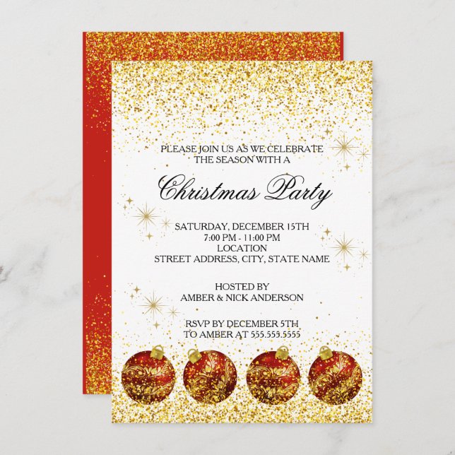 Invitación Merry Christmas Holiday Party Glitter (Anverso / Reverso)