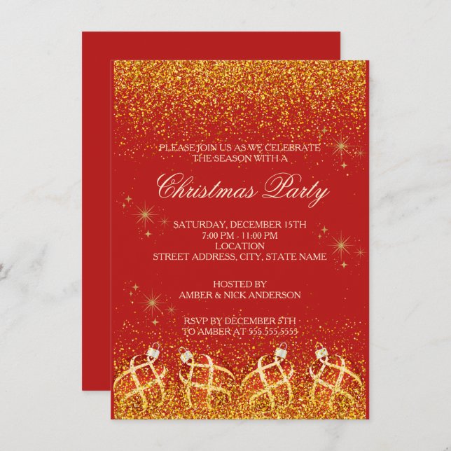 Invitación Merry Christmas Holiday Party Glitter (Anverso / Reverso)