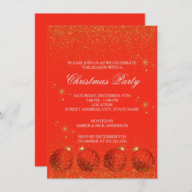 Invitación Merry Christmas Holiday Party Glitter (Anverso / Reverso)