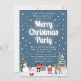 Invitación Merry Christmas Kids Party Santa Workshop Reindeer