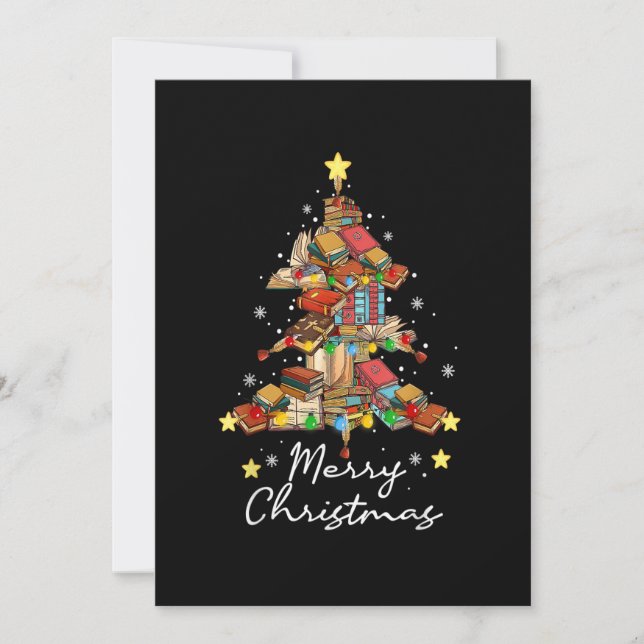Invitación Merry Christmas Library Tree Book Leading Lover Li (Anverso)