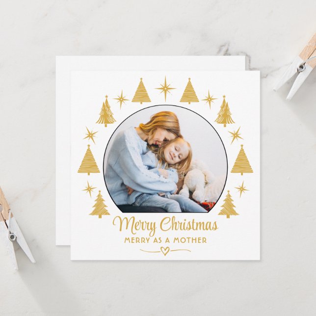 Invitación Merry Christmas Merry As A Mother White Gold Photo (Anverso/Reverso In Situ)