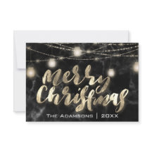 Merry Christmas Name Lights Marble Black Gold