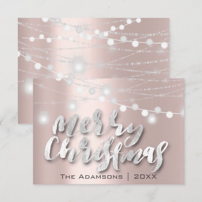 Invitación Merry Christmas Name Photo Gray Gray Lights Rosa (Anverso / Reverso)