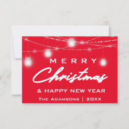 Invitación Merry Christmas Name Photo Lights Red Navy