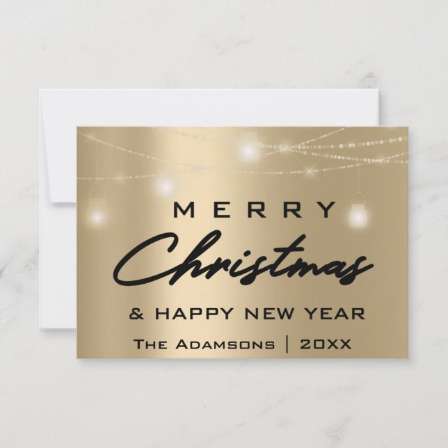 Invitación Merry Christmas Name Photo Tree Gray Lights Gold (Anverso)