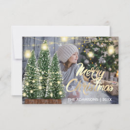 Invitación Merry Christmas Name Photo Tree Rosa Lights