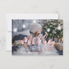 Invitación Merry Christmas Name Photo Tree Rosa Lights
