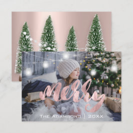 Invitación Merry Christmas Name Photo Tree Rosa Lights