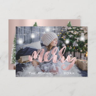 Invitación Merry Christmas Name Photo Tree Rosa Lights