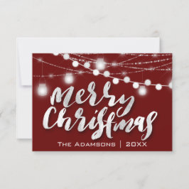 Invitación Merry Christmas Name String Luces Borgoña
