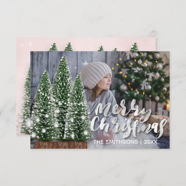 Invitación Merry Christmas Name Tree Winlight Photo Pink (Anverso / Reverso)