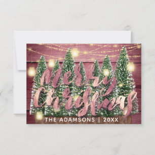 Invitación Merry Christmas Name Trees Wood Lights Cottage
