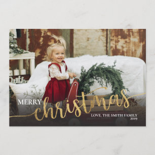 Invitación Merry Christmas Photo Card Relieve metalizado dora