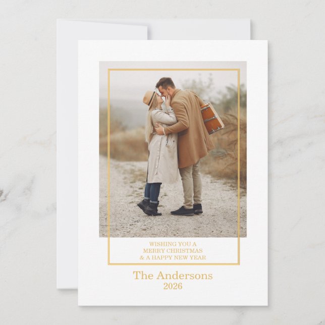 Invitación Merry Christmas Photo Collage Gold Holiday Card (Anverso)