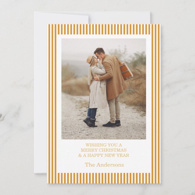 Invitación Merry Christmas Photo Collage Gold Holiday Card (Anverso)